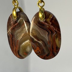 Dramatic Banded Red Lace Agate Earrings Gold-Plated French Wire Natural Gemstone