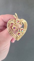 Aurora Borealis Crystal Heart Flower Brooch