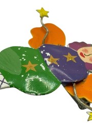 Vintage Angel Fairy Pixie Brooch Pin Quirky Painted Unusual Metal Stars Figural
