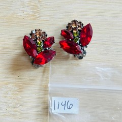 VTG Daisy Earrings Clip Austrian Crystal Rhinestone Regency style Red Marquise