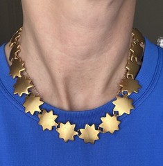 Vintage Anne Klein Matte Gold Star Link Choker Necklace Toggle Celestial 80s 90s