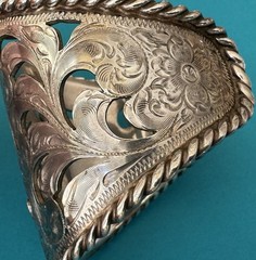 RARE Vintage 925 Sterling Silver Horse Brand Open Filigree Tapered Cuff Bracelet