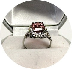 Gorgeous Rosy-Pink TOURMALINE Ring – Art Deco Filigree – 14k Solid White Gold