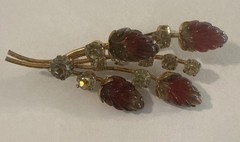 Vintage Austrian Rhinestone Crystal Brooch Pin Gold Tone Floral Wheat Stalk