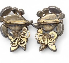Vintage 1950s Edlee Signed Rhinestone Scatter Pin Pair