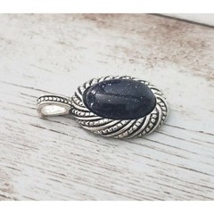 Vintage Pendant – Midnight Blue with Silver Tone Halo – No Chain Included