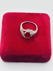 Vintage Faux Ruby Clear CZ Cubic Zirconia Silver Tone Ladies Band Ring Size 9.25
