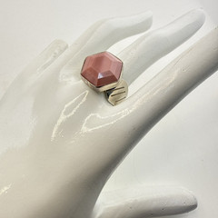 Jay King Ring Pink Stone Hexagon Carved size 8 Sterling Silver 925 Geometric