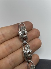 Danish Designer La Paglia Sterling Silver Floral Link Flower Bracelet 6.25in