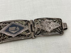 Vintage WWII Sweetheart Bracelet Niello Filigree Middle Eastern Silver 5 Panel