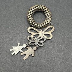 Vintage Dangling Butterfly And People Brooch Pin J44J