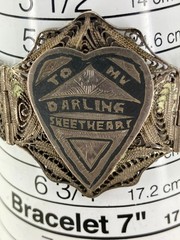 Vintage WWII Sweetheart Bracelet Niello Filigree Middle Eastern Silver 5 Panel