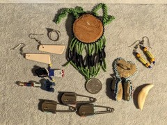 11 Pcs Vintage Native American Southwestern Lot. Blanket Pins! Beadwork Necklace