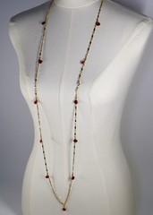 Vintage Open Bezel Red Crystal Flapper Necklace Gold Tone Metal 52″ Long