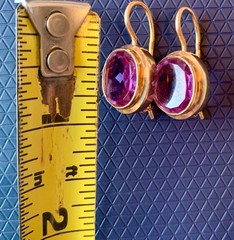 14K 583 Gold Gemstone Ring +Earrings Vintage Made in Former USSR Ring Size 16.5