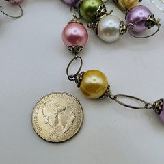 Vintage Beaded Necklace And Earrings Set Multicolor Metal Strand