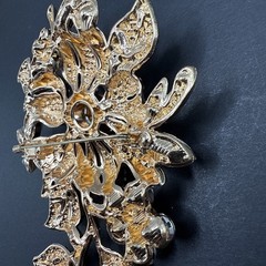 HUGE Pave Rhinestone Flower Gold Tone Brooch Pin Pink J26