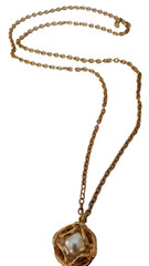 Joan Rivers Caged Faux Pearl Pendant Necklace Gold Tone Chunky 30 in