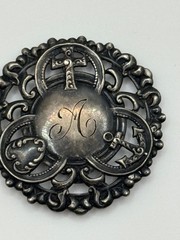 Antique Victorian Sterling Silver Faith Hope Charity Monogram Sash Ribbon Slide