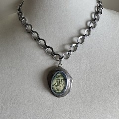Vintage Techau Denmark Silver Tone Book Chain Pendant Necklace 16.5″