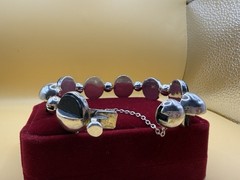 Antonio Pineda 970 Silver Black Onyx Modernist Bracelet Taxco – Eagle 21 – 74.8g