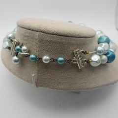 Vintage Beaded Necklace Blue Layered Japan 16 inch