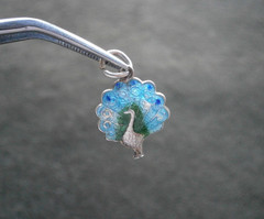 Small Peacock Bird Vintage Sterling Silver Enamel Bracelet Charm Pendant 1.0g