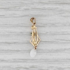 Vintage Lavalier Imitation Pearl Glass Pendant 10k Yellow Gold