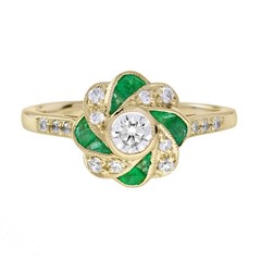 2Ct Art Deco Style Lab Created Diamond & Emerald Engagement 14k Gold Finish Ring