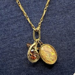 Custom Vintage Charm Trio, Vtg Gold Plated Trifari Chain Necklace, Opal, Czech +