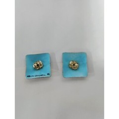 Vintage Cellia Braswell 99′ Square Shape Posh Pierced Earrings Blue Gold Women’s