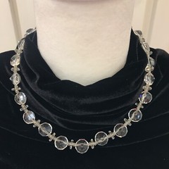 ANTQ Art Deco Crystal Necklace Sterling Silver 1920s GEMSTONE CUT Choker VTG 16”