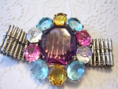 1930’s BOLD PURPLE/ AQUAMARINE & PINK OPEN BACK RHINESTONES Bracelet
