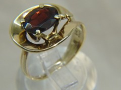 Vintage Unique MCM Tasco 14 K Gold 2 ct Oval Garnet Sz 6.5 Modernist Ring