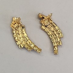Vintage Rhinestone Clip On Earrings Purple Clear Climber Gold Tone 1 3/8″
