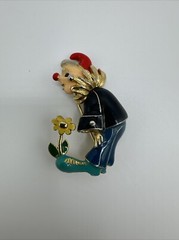 Colorful Enamel Clown Jester Flower on Shoe Brooch Pin VTG Retro Red Ball Nose