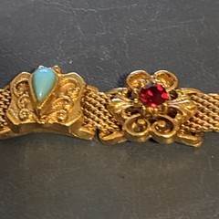 Vtg FLORENZA Victorian Revival Style Slide Bracelet Mesh 7 Embellished Slides 7”