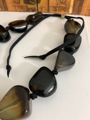 VTG Modernist Chunky Marbled Lucite Beads on Adjustable Leather Cord Statement