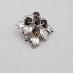 Vintage Brown Topaz Brooch Silver Leaf Pendant 1.75″
