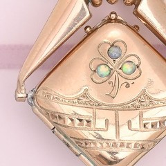Antique Victorian Clover Fire Opal Spinner Rose Gold Filled Pendant Locket