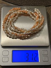 ESTATE TWISTED 3 GENUINE CORAL ORANGE AND PEARL NECKLACE SILVER TONE 16”