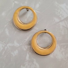 Vintage 80s Yellow Enamel Pierced Earring Pair