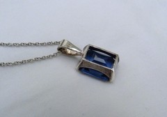10.5 CTTW EMERALD CUT BLUE TOPAZ GEMSTONE STERLING SILVER PENDANT CHAIN NECKLACE