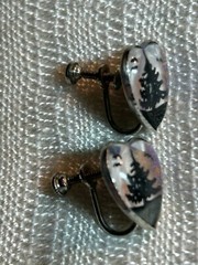 Butterfly Evergreen Tree vintage sterling silver screw back heart earring