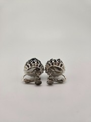 Miriam Haskell Silver-Toned with Black Beads Earrings Mid-Century Screw-Back