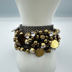 Chunky Antique Gold & Gunmetal Charm Cuff – Multi-Chain Statement Bracelet
