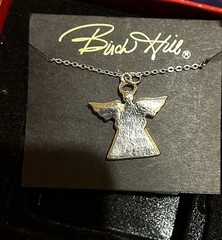Vintage BIRCH HILL Silvertone Clear Rhinestone Angel Pendant 18” Necklace