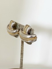 Vintage 1990’s Silver And Gold Tone X Shaped Modern Clip Earrings Chunky