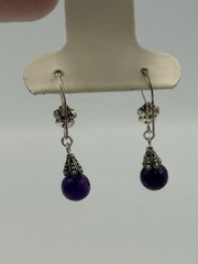 Vintage Sterling Silver 925 Filigree Amethyst Drop Earrings 6 Grams Floral