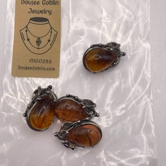 Vintage Brutalist Amber & Iridescent Aurora Borealis Resin Clip Earring Set 4pc